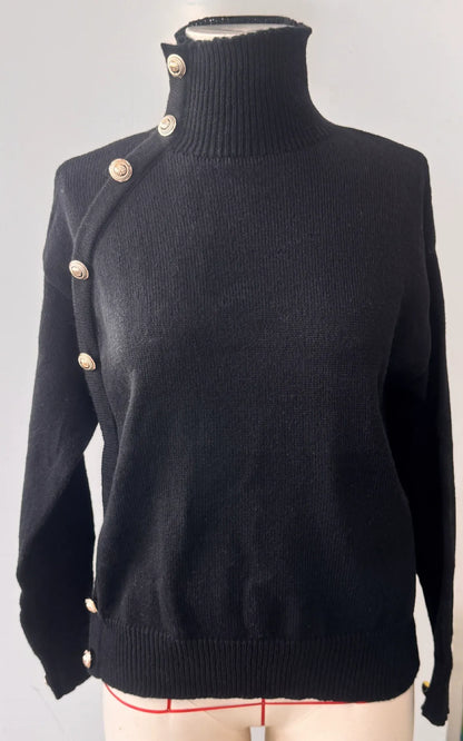 Liza™ – Nappikoristeinen Musta Neule