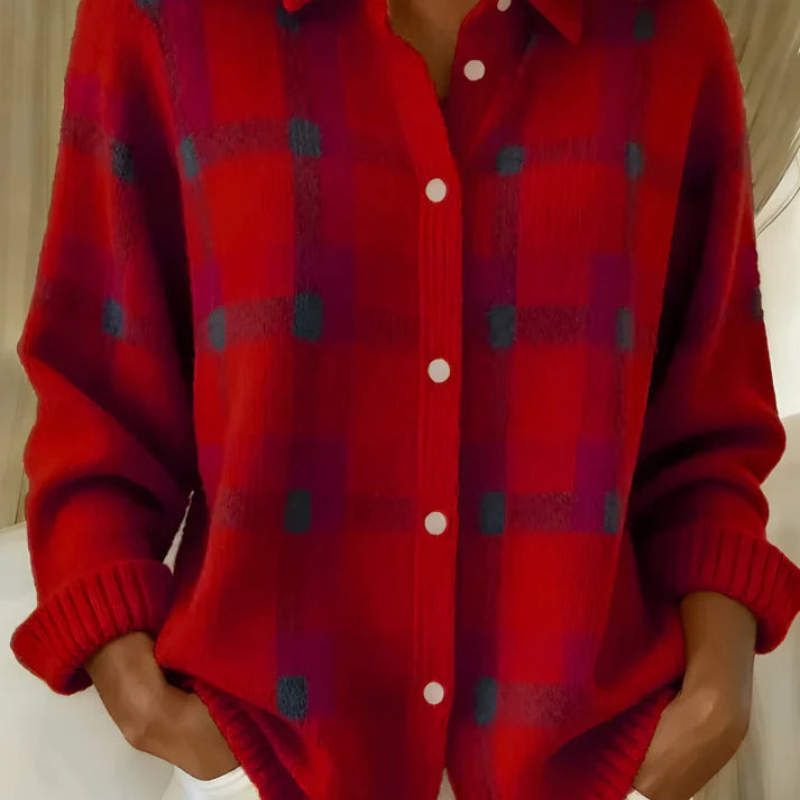 Viola™ – Ruudullinen Napillinen Neuletakki