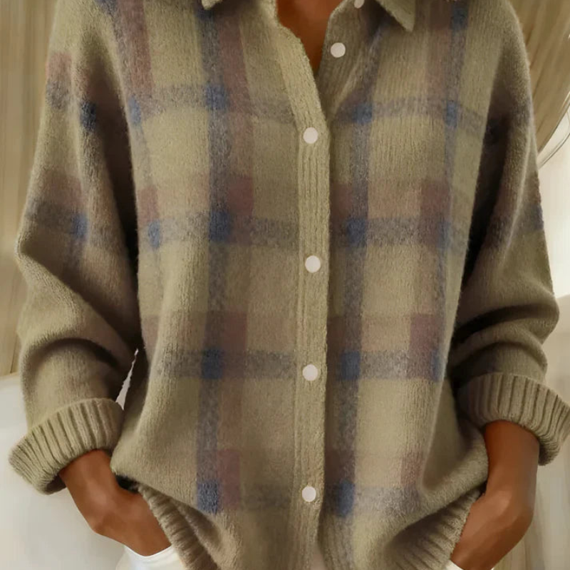 Viola™ – Ruudullinen Napillinen Neuletakki