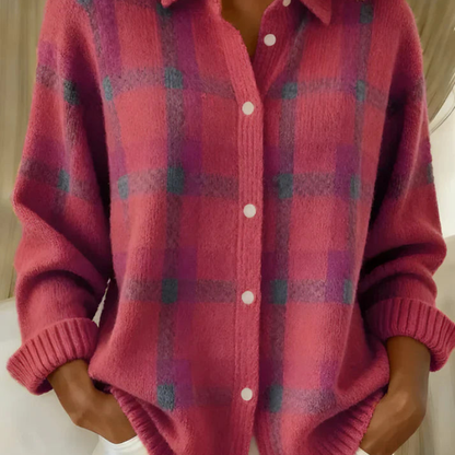 Viola™ – Ruudullinen Napillinen Neuletakki