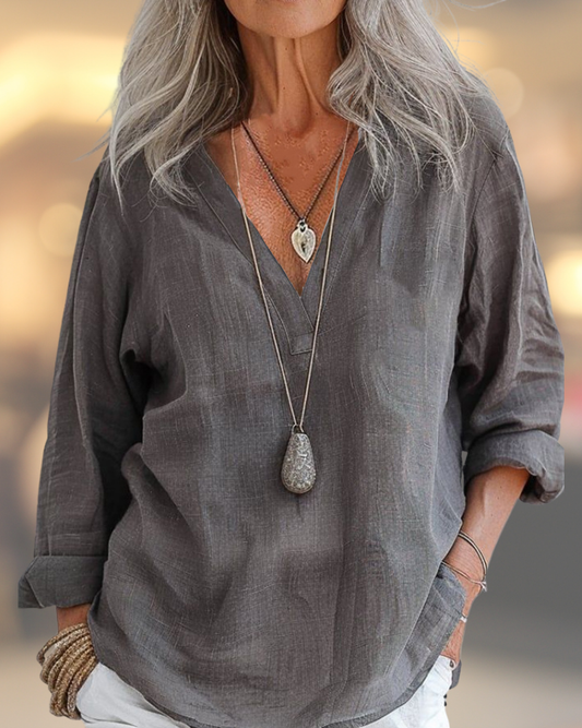 Tricia™ – Pellava V-pääntie Toppi