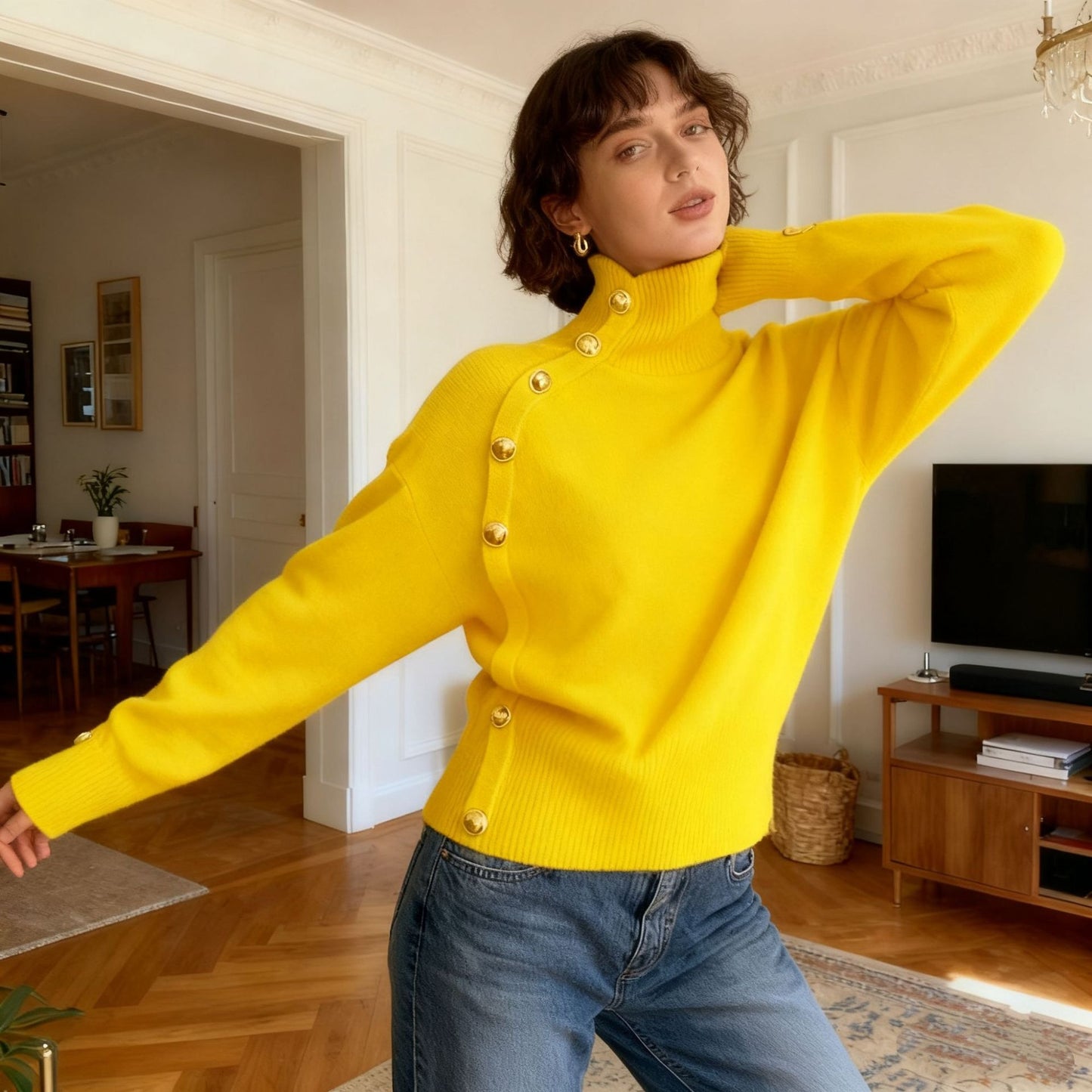 Liza™ – Nappikoristeinen Musta Neule