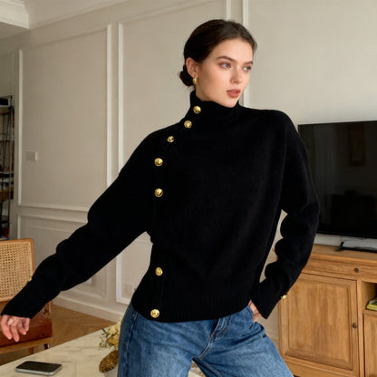 Liza™ – Nappikoristeinen Musta Neule