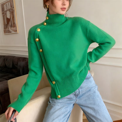 Liza™ – Nappikoristeinen Musta Neule