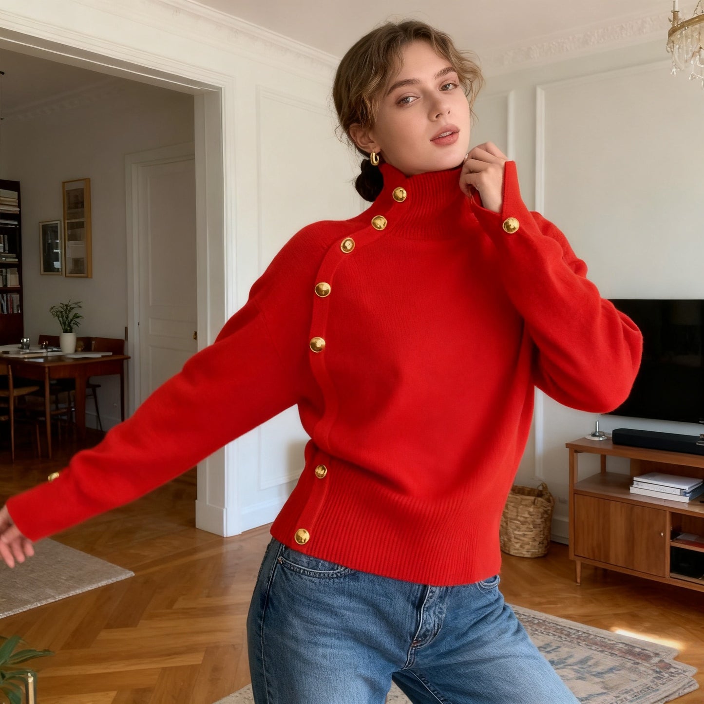 Liza™ – Nappikoristeinen Musta Neule