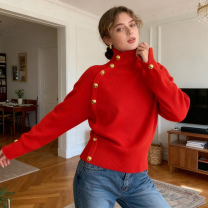 Liza™ – Nappikoristeinen Musta Neule