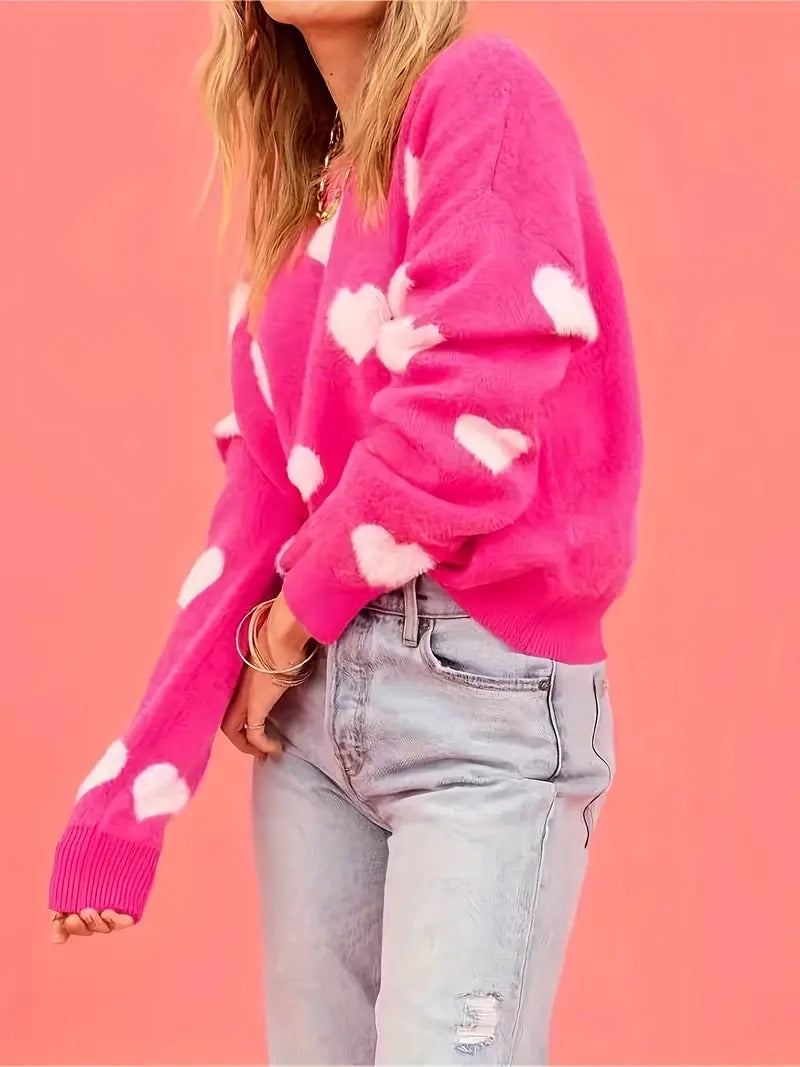 Iloiset sydämet -neulepusero | Yhdessä rintasyöpää vastaan